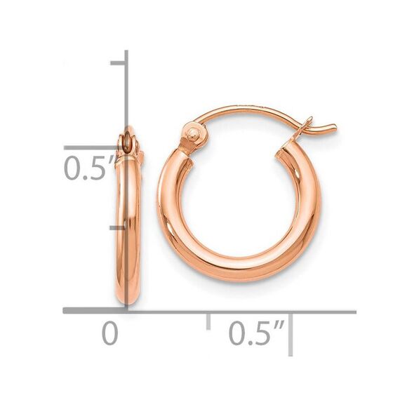 2mm Round Hoop Earrings in 14k Rose Gold, 12mm (7/16 Inch) - Picture 4 of 5